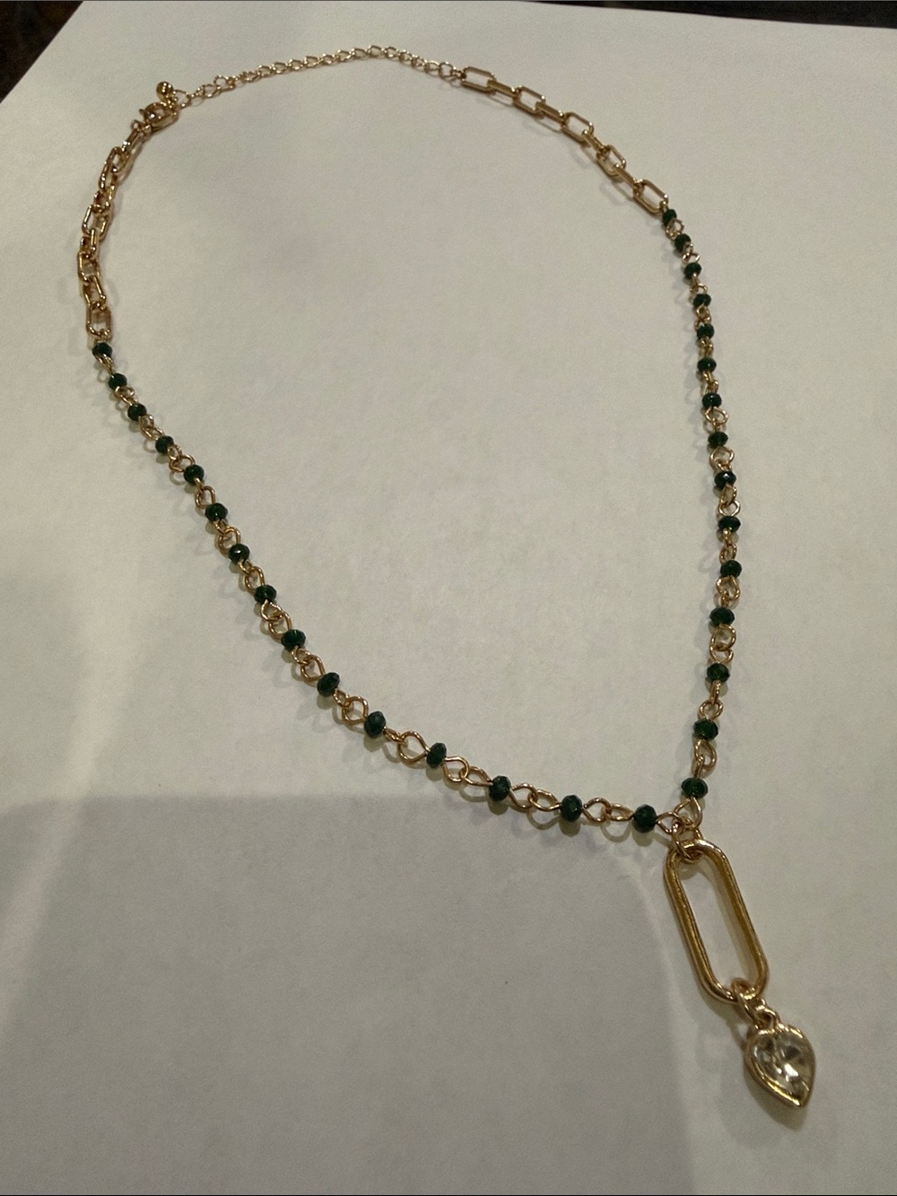 Jade Stone Paperclip Gold Plated Heart Pendant Necklace from Anthropologie!!🔥🔥🔥